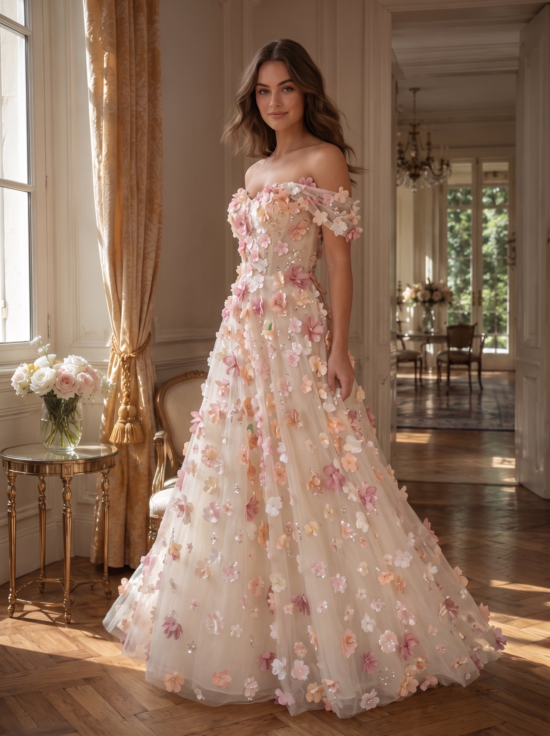 Ivory Blush Tulle A-Line Sweetheart Lace-up Floor-Length Dress - Aabei Dress