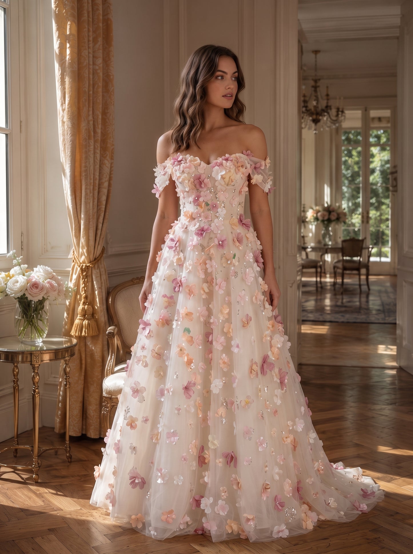 Ivory Blush Tulle A-Line Sweetheart Lace-up Floor-Length Dress - Aabei Dress