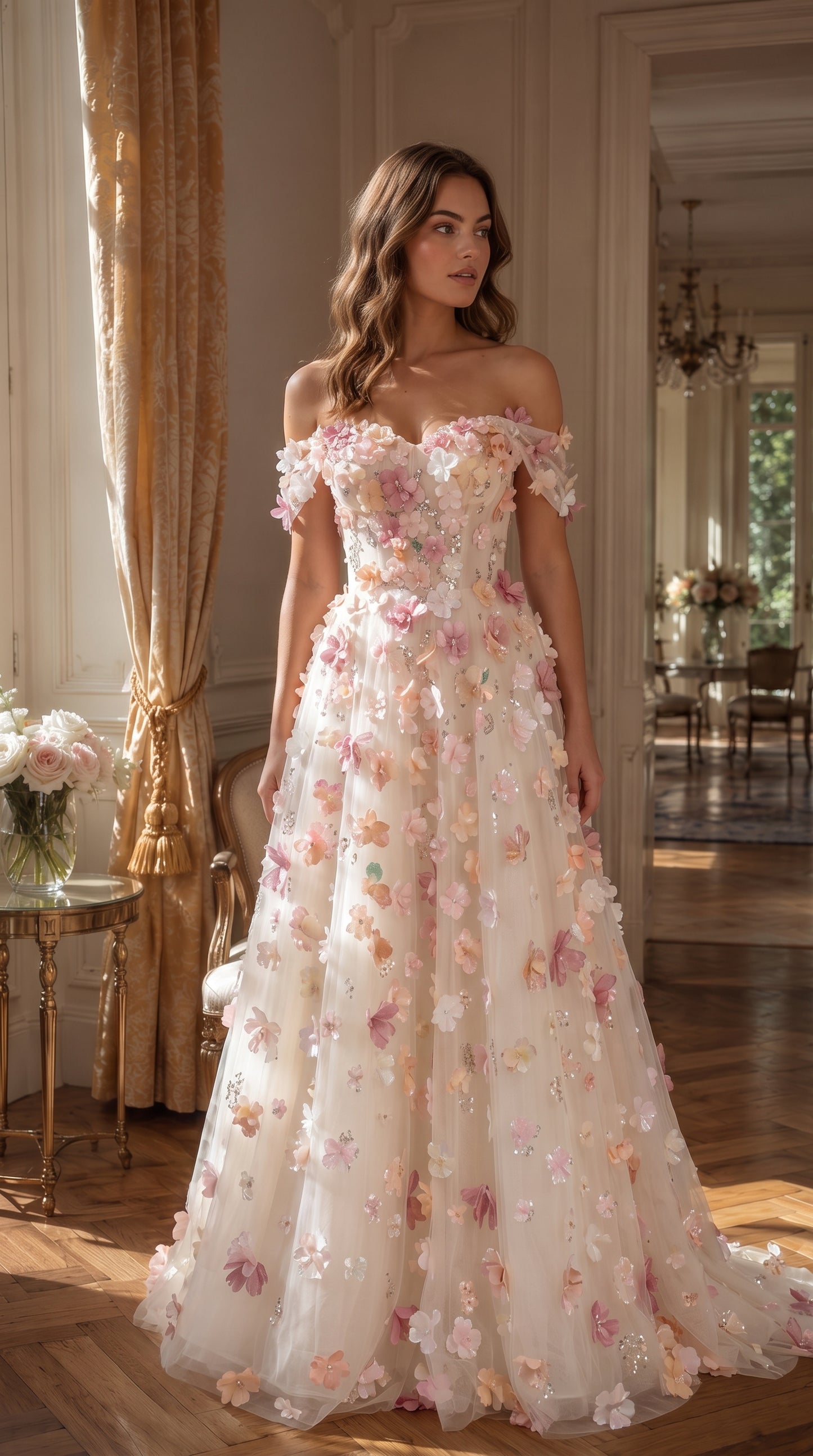 Ivory Blush Tulle A-Line Sweetheart Lace-up Floor-Length Dress - Aabei Dress