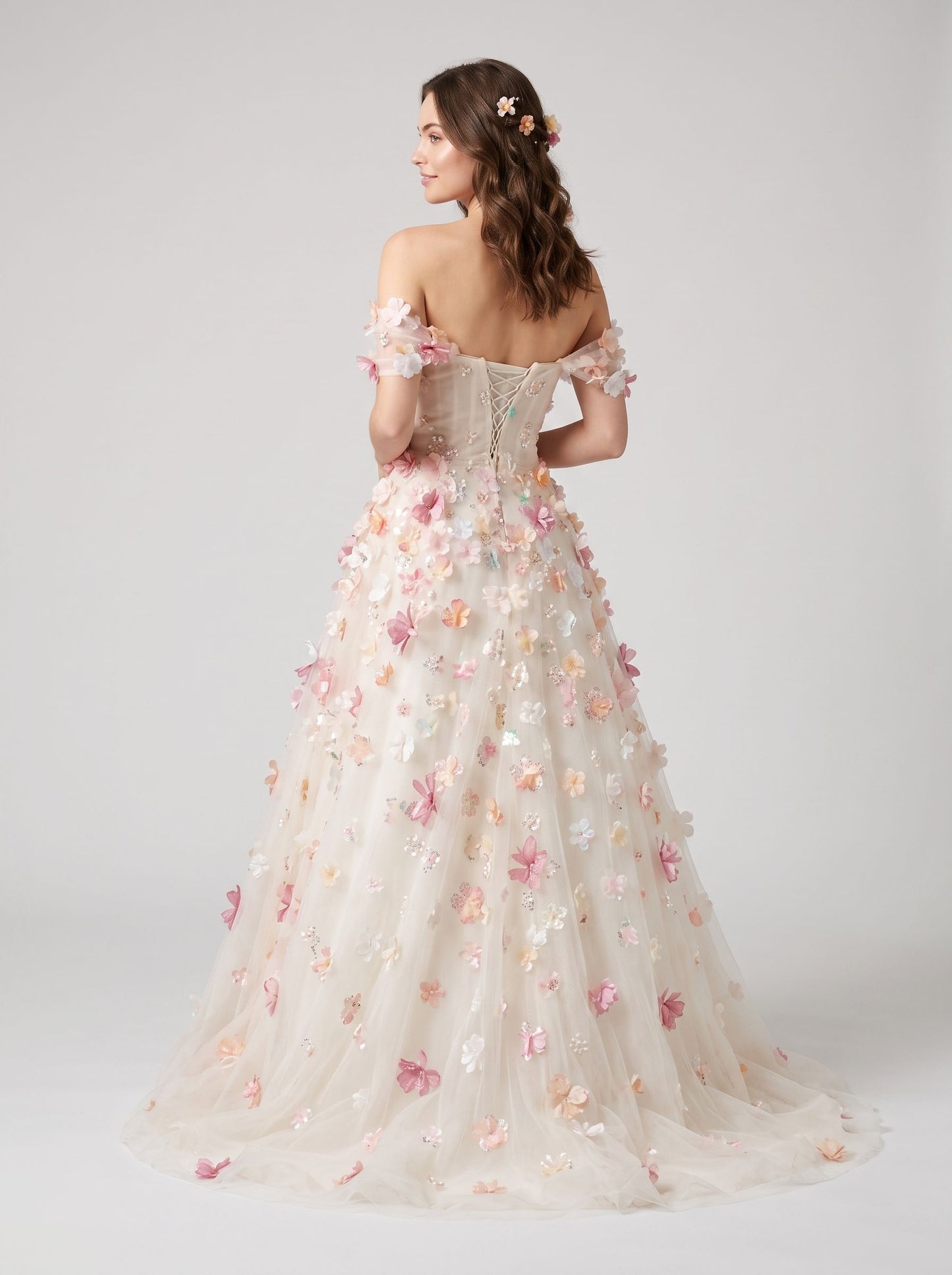 Ivory Blush Tulle A-Line Sweetheart Lace-up Floor-Length Dress - Aabei Dress