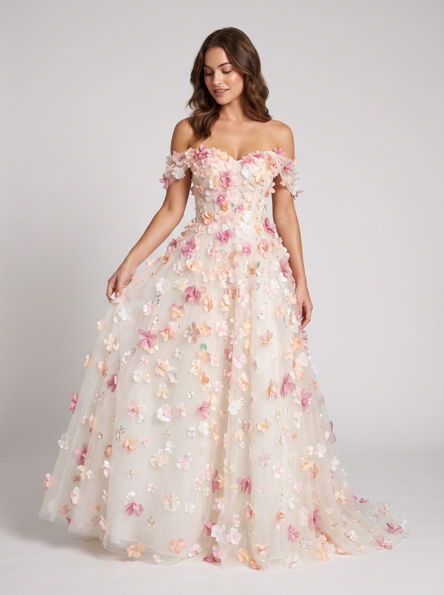 Ivory Blush Tulle A-Line Sweetheart Lace-up Floor-Length Dress - Aabei Dress