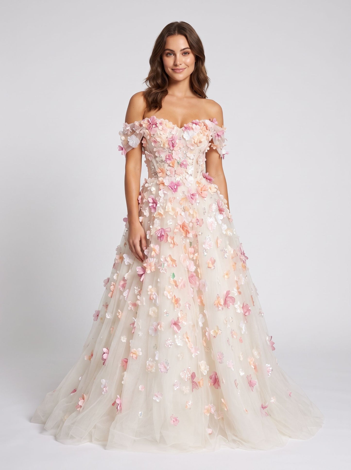 Ivory Blush Tulle A-Line Sweetheart Lace-up Floor-Length Dress - Aabei Dress