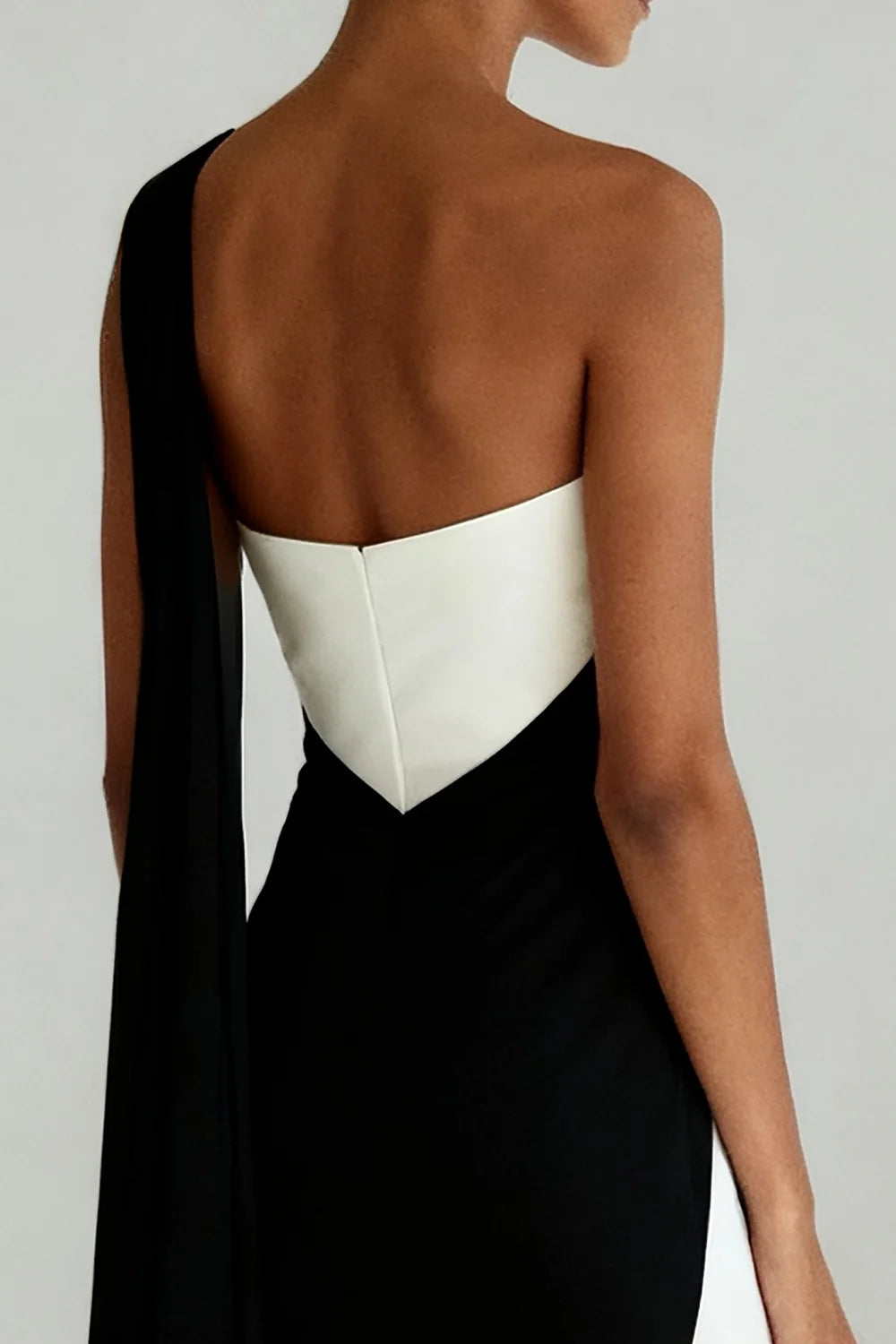 Ivory Crepe Sheath/column One Shoulder Open-Back Floor-Length Dress - Aabei Dress
