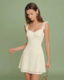 Ivory Lace A-Line Sweetheart Lace-up Back Mini Dress Front View - Aabei Dress