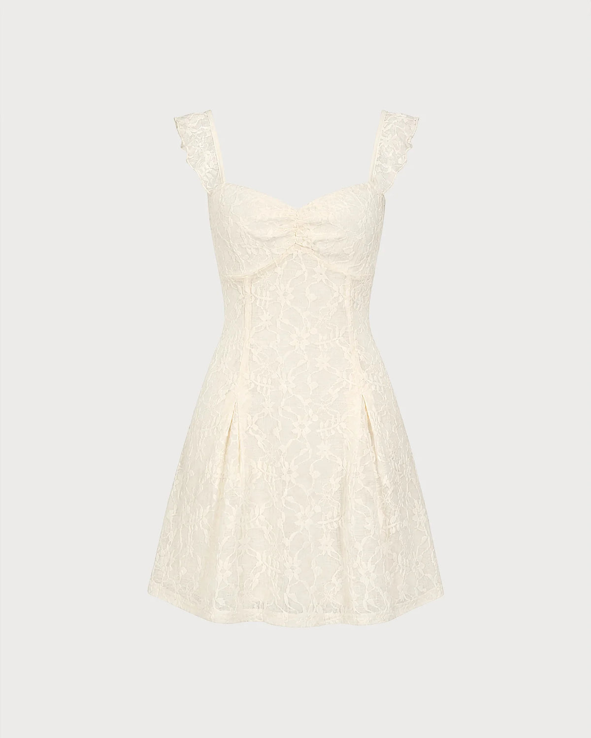 Ivory Lace A-Line Sweetheart Lace-up Back Mini Dress - Aabei Dress