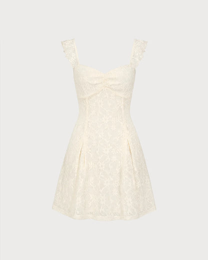 Ivory Lace A-Line Sweetheart Lace-up Back Mini Dress - Aabei Dress