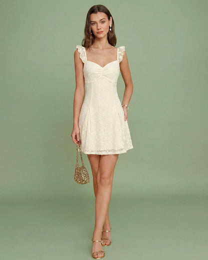 Ivory Lace A-Line Sweetheart Lace-up Back Mini Dress - Aabei Dress
