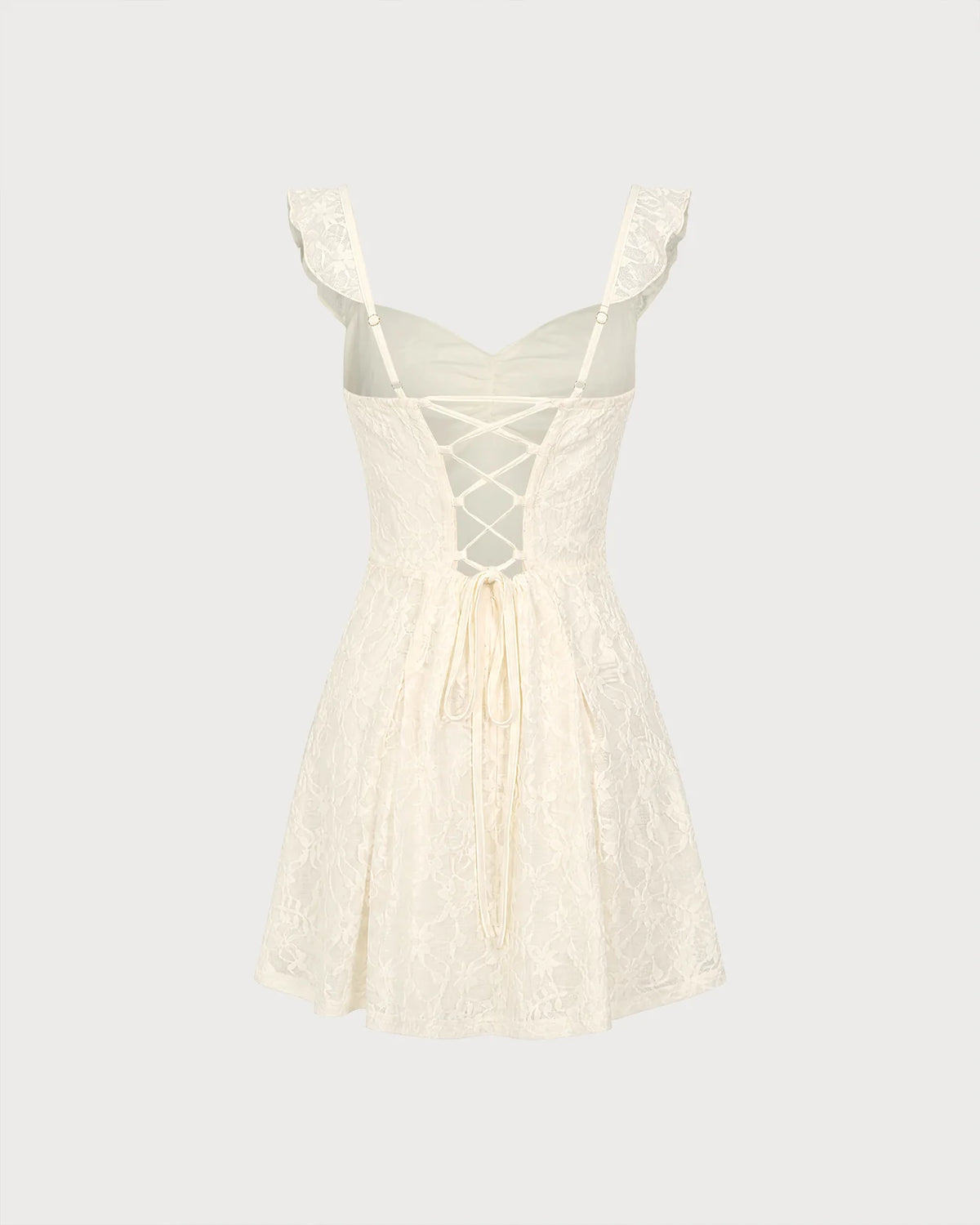 Ivory Lace A-Line Sweetheart Lace-up Back Mini Dress - Aabei Dress