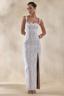 Ivory Lace Sheath Column Square Neck Zipper Back Floor Length Dress Front View - Aabei Dress