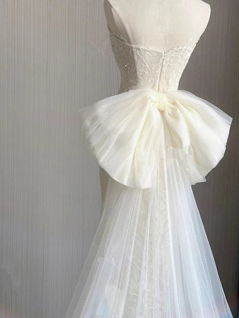 Ivory Lace & Tulle Mermaid Sweetheart V-Back Floor-Length Dress - Aabei Dress