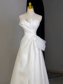 Ivory Organza a-line strapless zipper-back floor-length Dress Front View - Aabei Dress