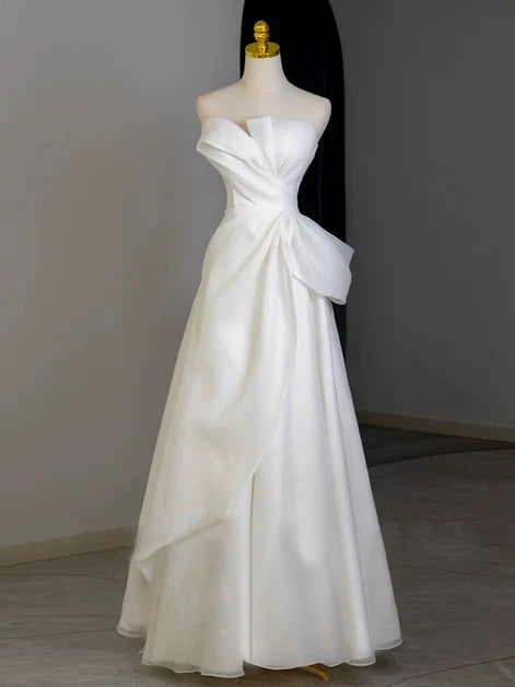 Ivory Organza a-line strapless zipper-back floor-length Dress - Aabei Dress