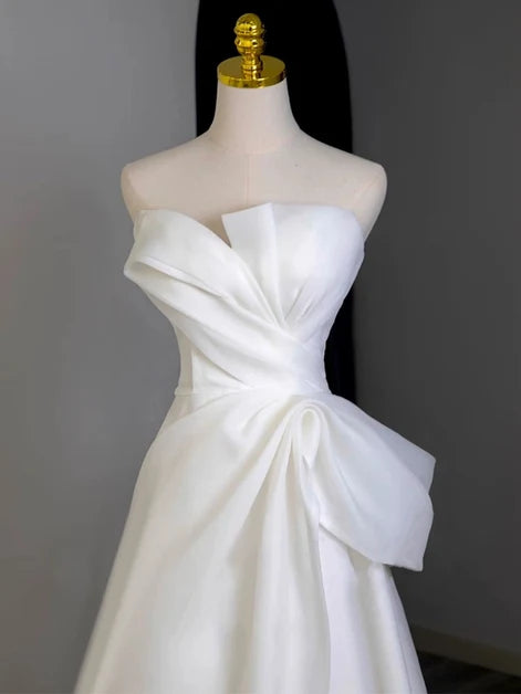 Ivory Organza a-line strapless zipper-back floor-length Dress - Aabei Dress
