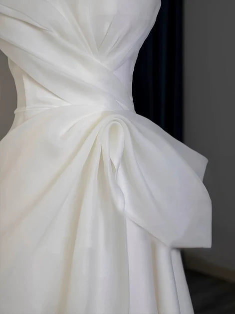 Ivory Organza a-line strapless zipper-back floor-length Dress - Aabei Dress