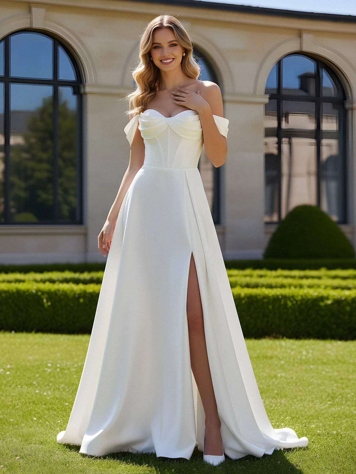 Ivory Satin A-Line Sweetheart Back Zip Floor-Length Dress - Aabei Dress