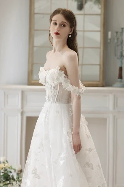 Ivory Tulle A-Line Sweetheart Lace-Up Back Floor-Length Dress - Aabei Dress