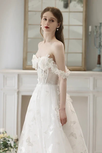 Ivory Tulle A-Line Sweetheart Lace-Up Back Floor-Length Dress - Aabei Dress
