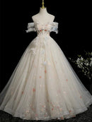 Ivory Tulle Ball Gown Sweetheart Lace-Up Back Floor-Length Dress Front View - Aabei Dress