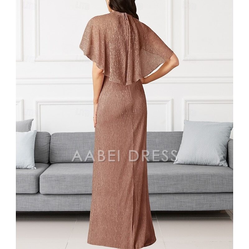 AABEI DRESS Wedding Guest Dress Elegant Sheath Crew Neck Floor Length Chiffon Sleeveless Split Front Ruching Mother of the Bride Dress
