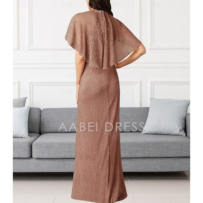 AABEI DRESS Wedding Guest Dress Elegant Sheath Crew Neck Floor Length Chiffon Sleeveless Split Front Ruching Mother of the Bride Dress