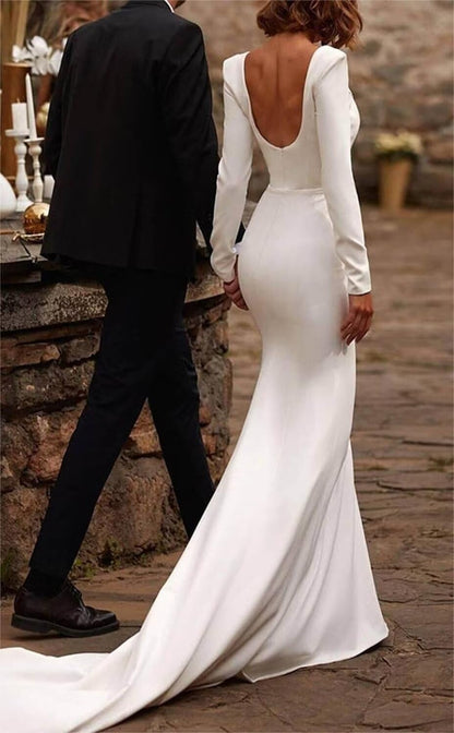 Ivory Satin Sheath/column Square Neck Back Zip Floor-Length Dress