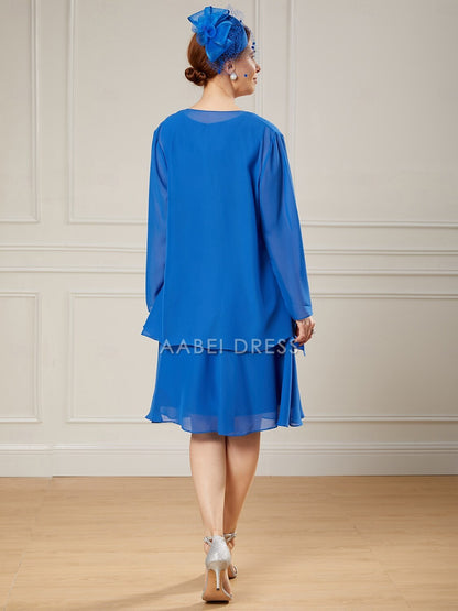 AABEI DRESS Wedding Guest Dress Elegant A-Line Jewel Neck Sleeveless Two Piece Beach Knee Length Ruffles Solid Color Mother of the Bride Dress