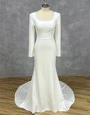 Ivory Satin Sheath/column Square Neck Back Zip Floor-Length Dress