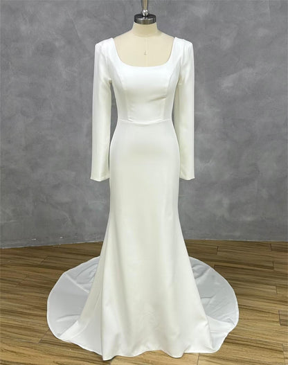Ivory Satin Sheath/column Square Neck Back Zip Floor-Length Dress