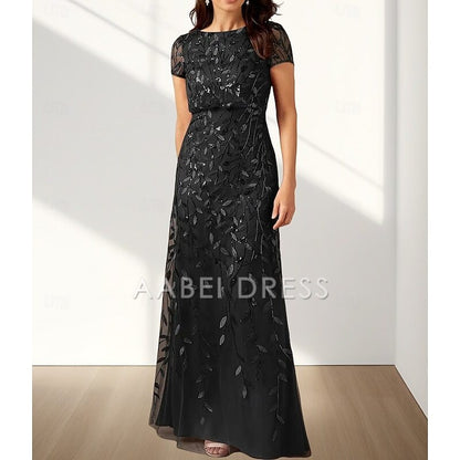 AABEI DRESS Wedding Guest Dress Elegant A-Line Crew Neck Short Sleeve Lace Floor Length Mother of the Bride Dress