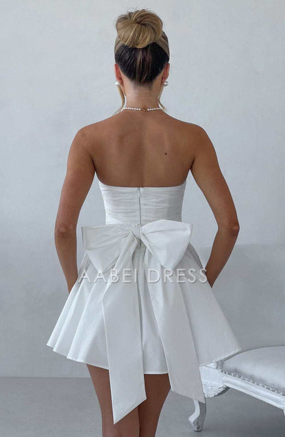 AABEI DRESS Hot Sale Homecoming Dress Simple A Line Strapless Pleated Bow Back Mini Dress Cute Short Prom Dresse