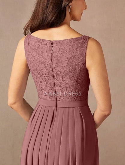 AABEI DRESS Wedding Guest Dress Two Piece A-Line Sweet Crew Neck 3/4 Length Sleeve Floor Length Lace Beading Ruffles Elegant Mother of the Bride Dress