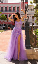 Lavender Tulle A-Line Sweetheart Lace-up Back Floor Length Dress Front View - Aabei Dress
