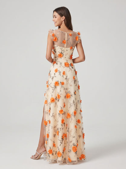 Lavender Tulle A-Line V-neck Floor Length Dress - Aabei Dress