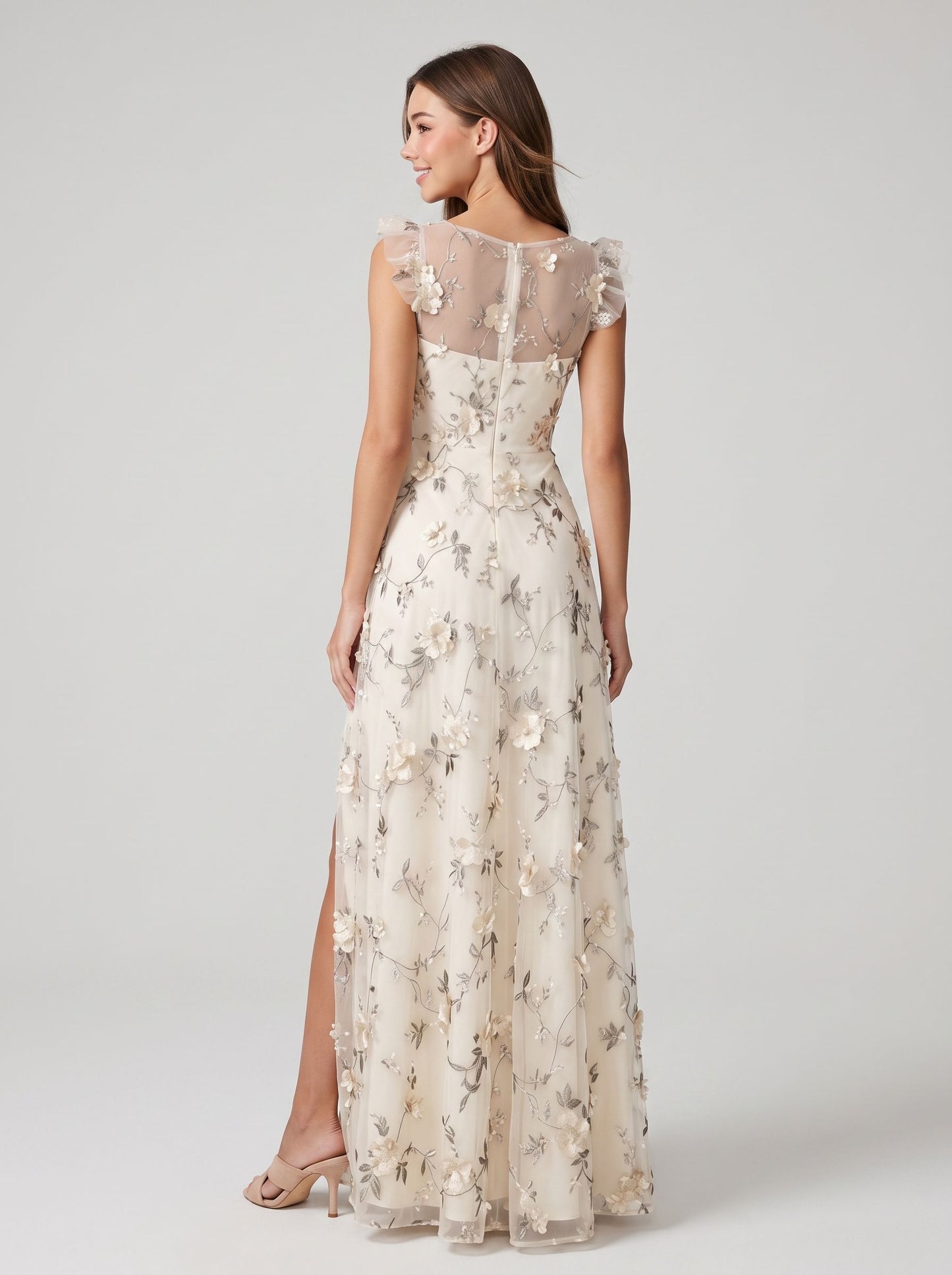 Lavender Tulle A-Line V-neck Floor Length Dress - Aabei Dress