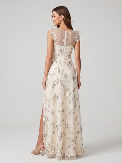 Lavender Tulle A-Line V-neck Floor Length Dress - Aabei Dress