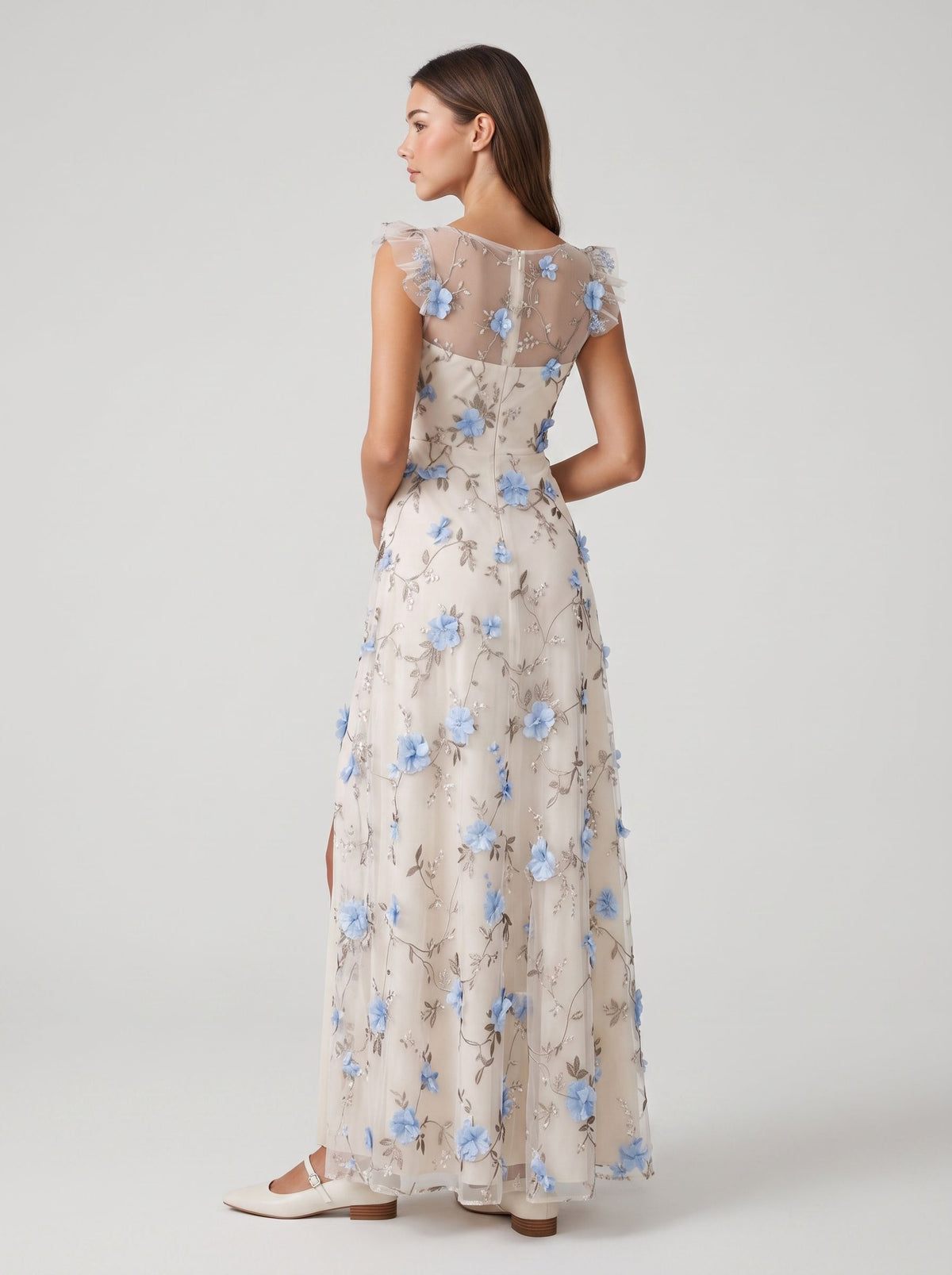 Lavender Tulle A-Line V-neck Floor Length Dress - Aabei Dress