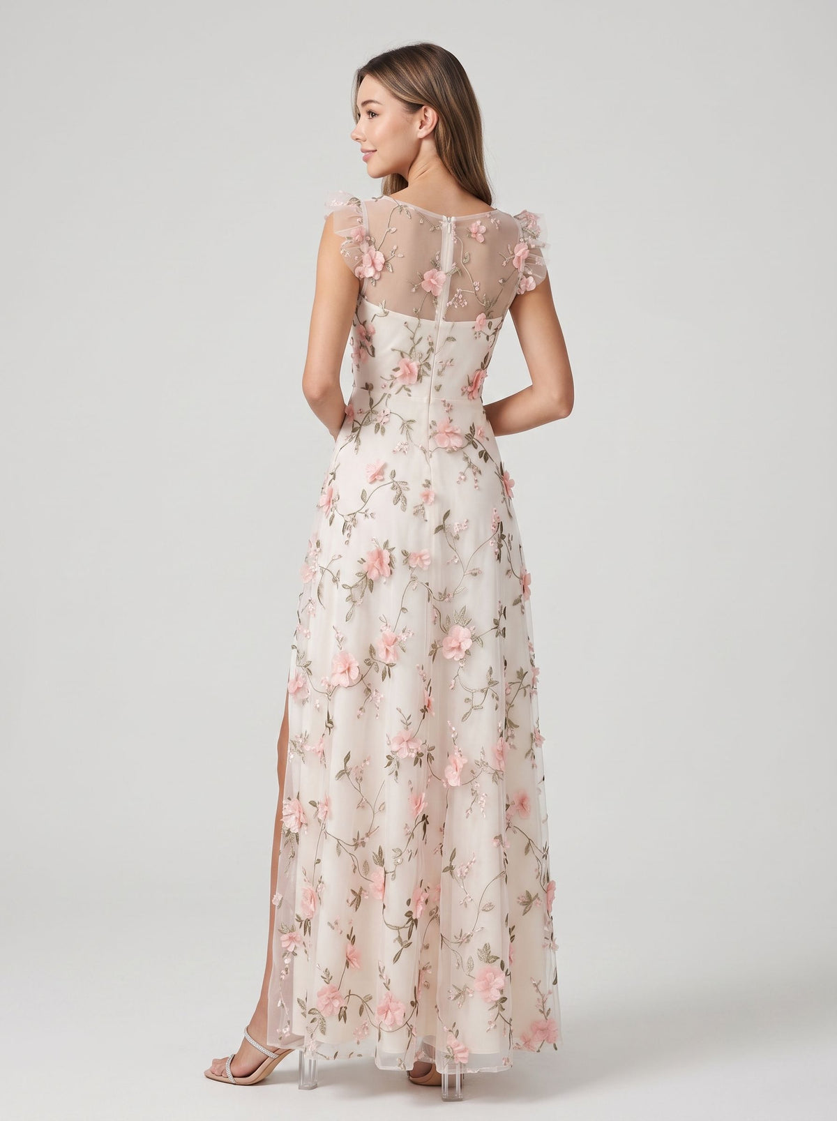 Lavender Tulle A-Line V-neck Floor Length Dress - Aabei Dress