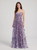 Lavender Tulle and Mesh A-Line Scoop Neck Floor-Length Dress - Aabei Dress