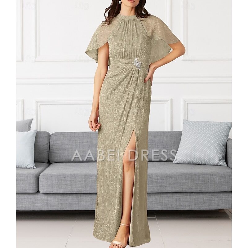 AABEI DRESS Wedding Guest Dress Elegant Sheath Crew Neck Floor Length Chiffon Sleeveless Split Front Ruching Mother of the Bride Dress