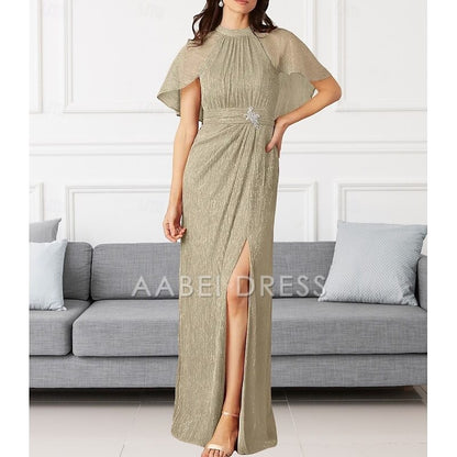 AABEI DRESS Wedding Guest Dress Elegant Sheath Crew Neck Floor Length Chiffon Sleeveless Split Front Ruching Mother of the Bride Dress