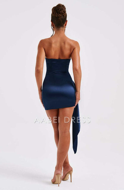 AABEI DRESS Hot Sale Homecoming Dress Sexy Sheath Strapless Pleated Mini Dress Fashion Short Prom Dresse