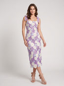 Lilac Lace Sheath Column Straight Across Zipper Back Midi Dress - Aabei Dress