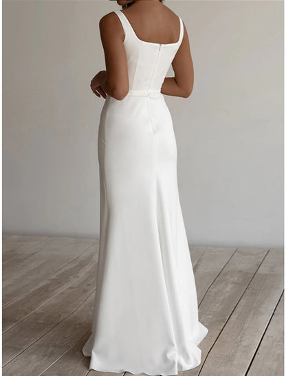 Engagement Casual Wedding Dresses Sheath / Column Scoop Neck Sleeveless Floor Length Stretch Fabric Bridal Suits Bridal Gowns With Solid Color