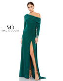 Emerald Mermaid Off Shoulder Long Sleeve Beaded Cuff Slit Gown