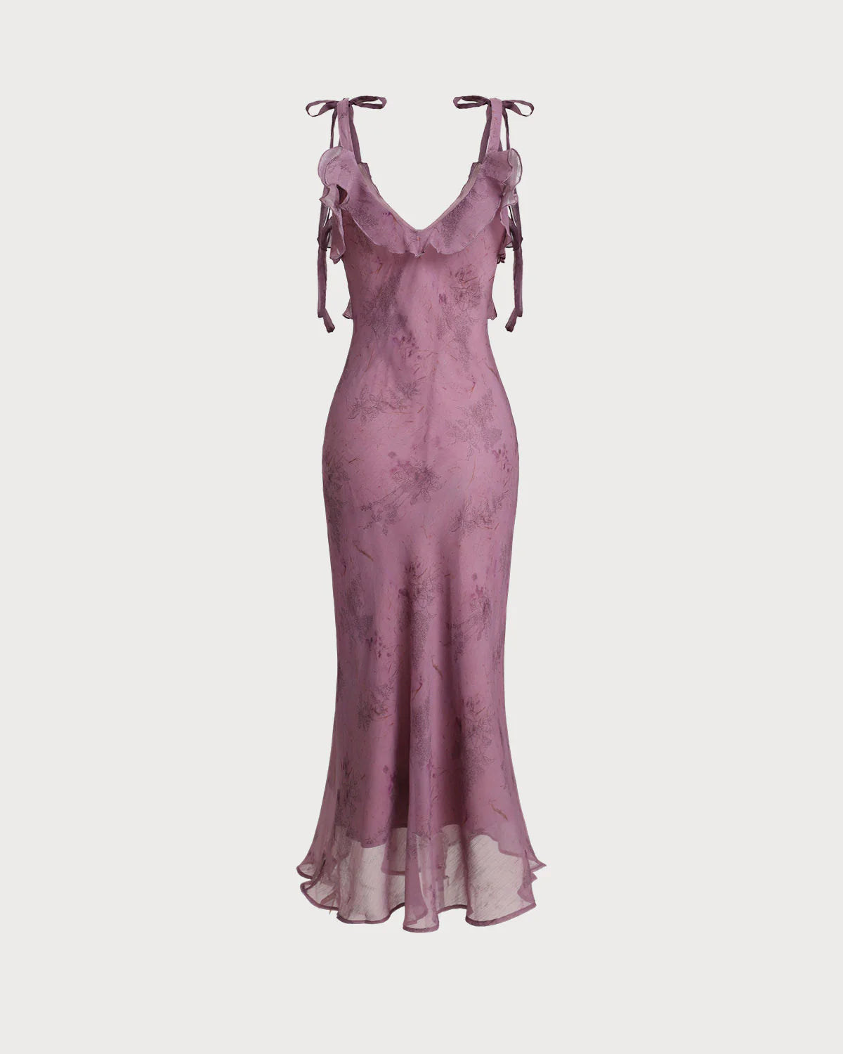 Mauve Chiffon Sheath/column V-Neck V-Back Midi Dress Back View - Aabei Dress