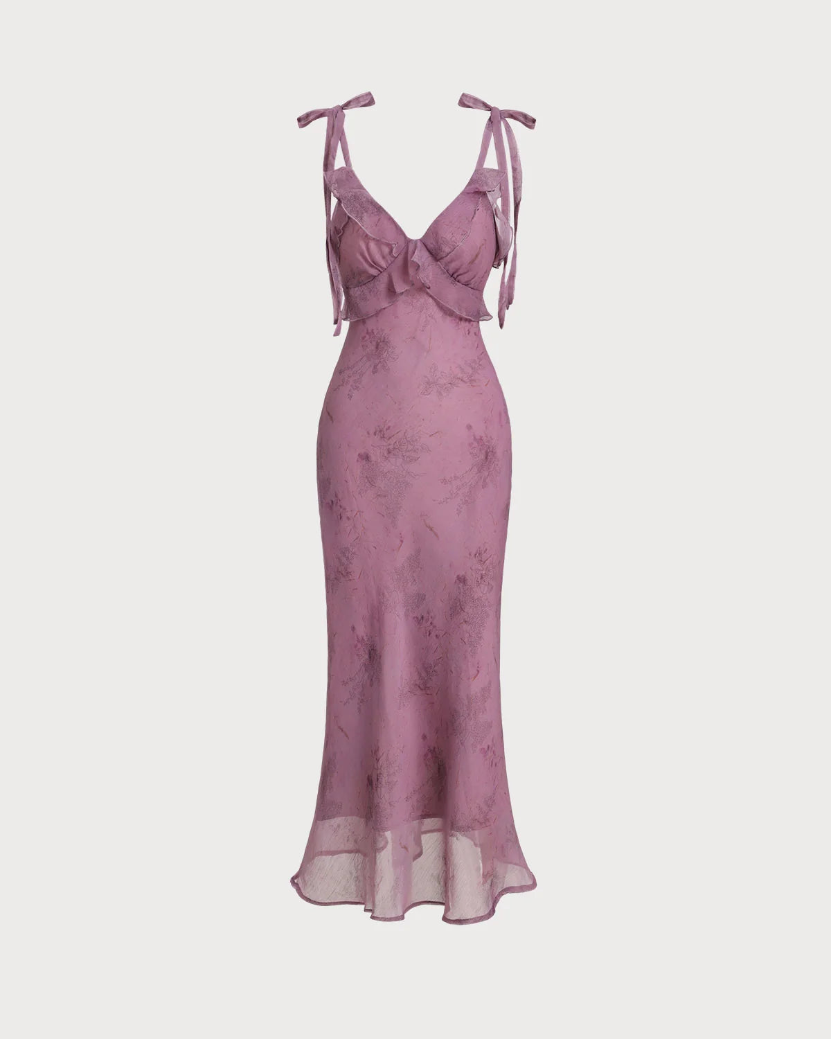 Mauve Chiffon Sheath/column V-Neck V-Back Midi Dress - Aabei Dress