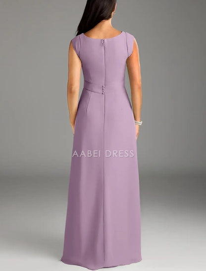 AABEI DRESS Wedding Guest Dress Elegant A-Line Crew Neck Cap Sleeve Floor Length Lace Buttons Simple Mother of the Bride Dress