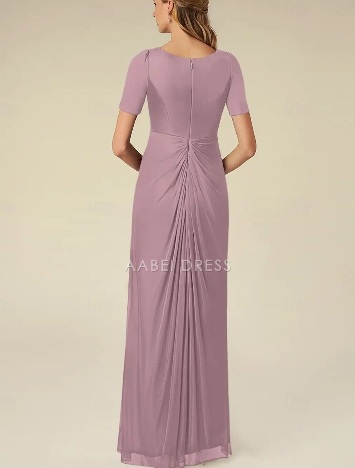 AABEI DRESS Wedding Guest Dress Elegant A-Line V Neck Short Sleeve Floor Length Pleated Simple Mother of the Bride Dress