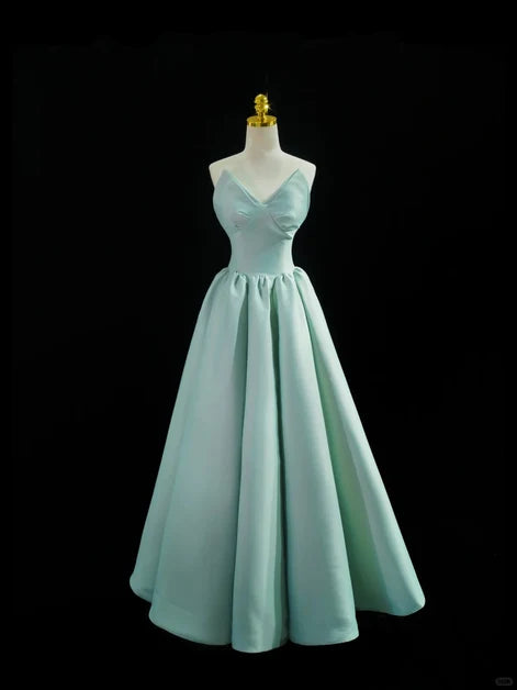 Mint Green Satin A-Line Sweetheart Back Zip Floor-Length Dress Front View - Aabei Dress