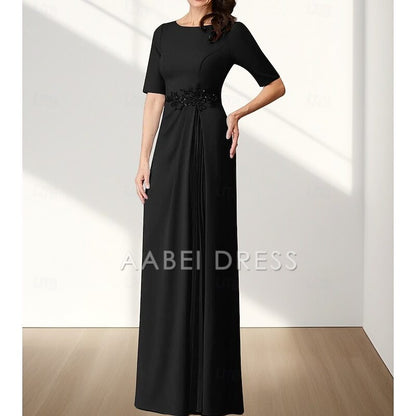 AABEI DRESS Wedding Guest Dress Exquisite A-Line Crew Neck Half Sleeve Appliques Ruching Floor Length Elegant Mother of the Bride Dress